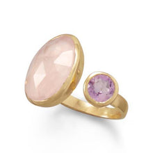 Load image into Gallery viewer, 14 Karat Gold Plated Amethyst and Rose Quartz Split Ring