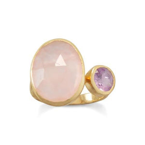 14 Karat Gold Plated Amethyst and Rose Quartz Split Ring
