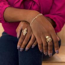 Load image into Gallery viewer, 14 Karat Gold Plated Polki Diamond and Labradorite Multi-row Stacked Ring
