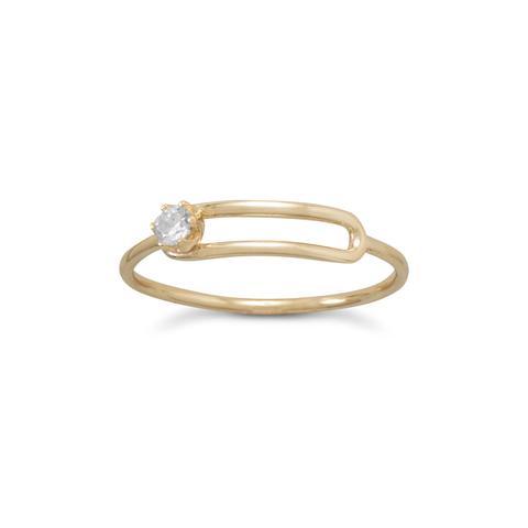 14 Karat Gold Plated Offset CZ Ring