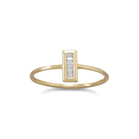 14 Karat Gold Plated Mini CZ Vertical Bar Ring
