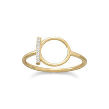 Load image into Gallery viewer, 18 Karat Gold Plated CZ Bar and Circle Ring