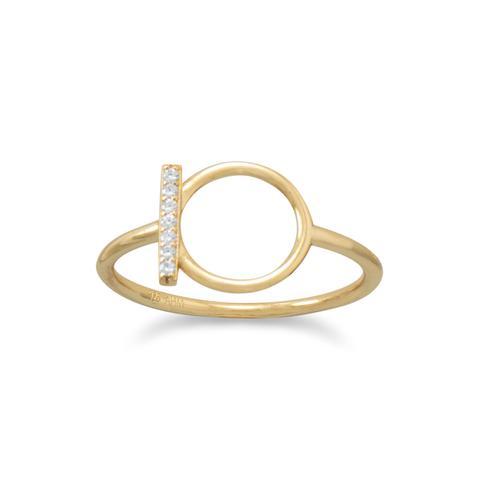 18 Karat Gold Plated CZ Bar and Circle Ring