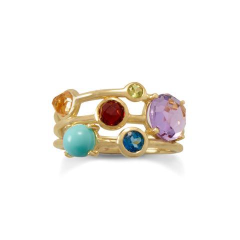 14 Karat Gold Plated Multi Gemstone Ring