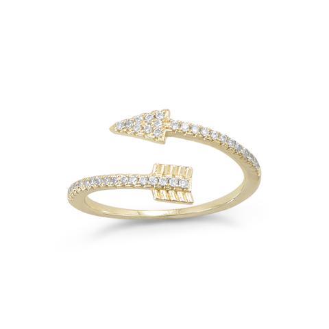 14 Karat Gold Plated CZ Arrow Wrap Ring