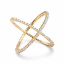 Load image into Gallery viewer, 18 Karat Gold Plated Criss Cross 'X' Ring with Signity CZs