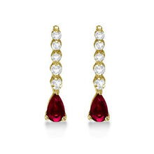 Load image into Gallery viewer, 14k Gold Pear Ruby &amp; Diamond Graduated Drop Earrings 0.80ctw