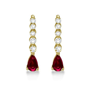 14k Gold Pear Ruby & Diamond Graduated Drop Earrings 0.80ctw