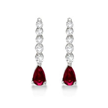 Load image into Gallery viewer, 14k Gold Pear Ruby &amp; Diamond Graduated Drop Earrings 0.80ctw