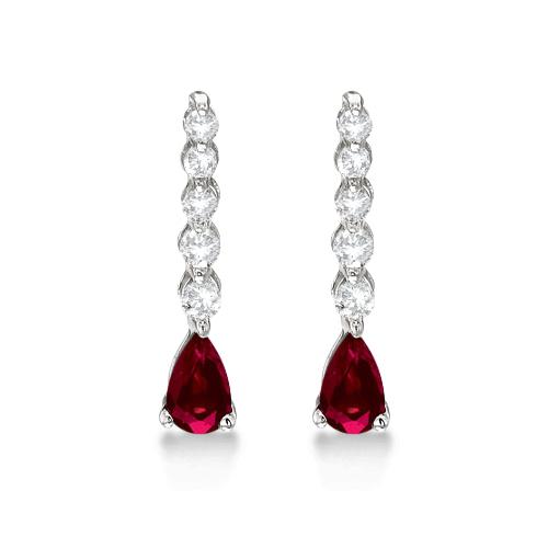 14k Gold Pear Ruby & Diamond Graduated Drop Earrings 0.80ctw