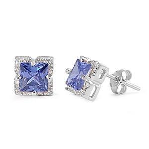 .925 Tanzanite and CZ Accent Stud Earrings