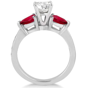 14k White Gold Diamond & Pear Ruby Gemstone Engagement Ring  1.79ct