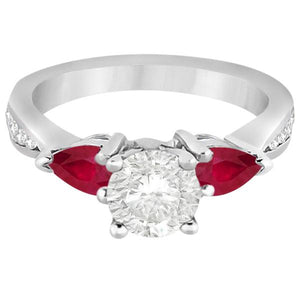 14k White Gold Diamond & Pear Ruby Gemstone Engagement Ring  1.79ct
