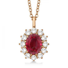 Load image into Gallery viewer, 14k Rose Gold Oval Ruby and Diamond Pendant Necklace  3.60ctw
