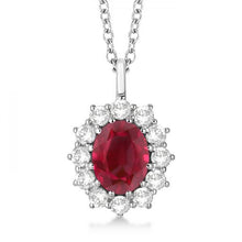 Load image into Gallery viewer, 14k White Gold Oval Ruby and Diamond Pendant Necklace 3.60ctw