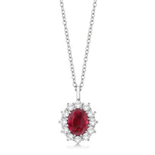Load image into Gallery viewer, 14k White Gold Oval Ruby and Diamond Pendant Necklace 3.60ctw