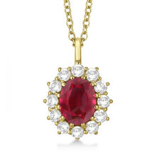 Load image into Gallery viewer, 14k Yellow Gold Oval Ruby and Diamond Pendant Necklace 14k Yellow Gold 3.60ctw