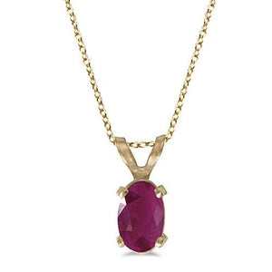 14K Yellow Gold Oval Ruby Solitaire Pendant Necklace in 0.60ct