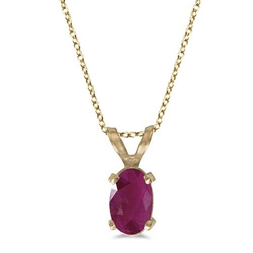 14K Yellow Gold Oval Ruby Solitaire Pendant Necklace in 0.60ct