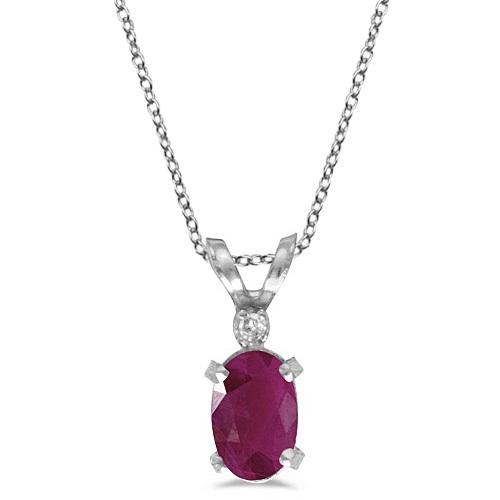 14K White Gold Ruby & Diamond Solitaire Filagree Pendant 0.60ct
