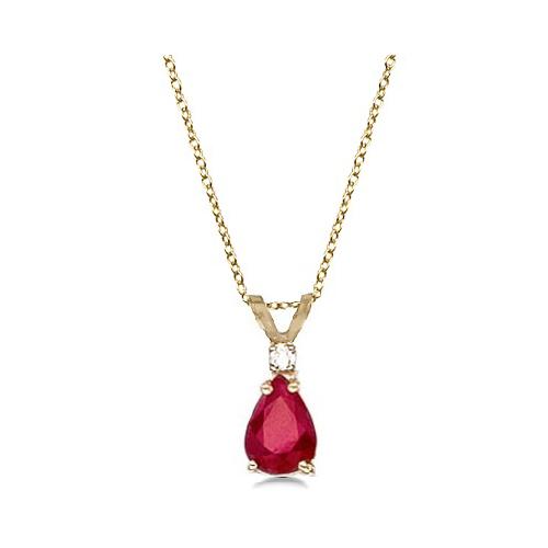 14k Yellow Gold Pear Ruby & Diamond Solitaire Pendant Necklace