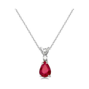 14k White Gold Pear Ruby & Diamond Solitaire Pendant Necklace