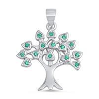 .925 Sterling Silver Emerald Leaves Tree of Life Pendant