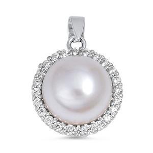.925r White CZ and Halo Pearl