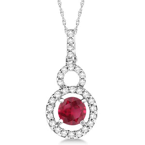 14k White Gold Dangle Drop Diamond and Ruby Pendant  0.63ct