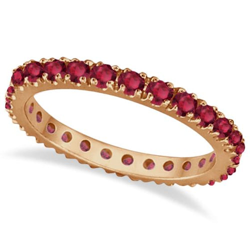 14K Rose Gold Ruby Eternity Band Stackable Ring 0.50ct