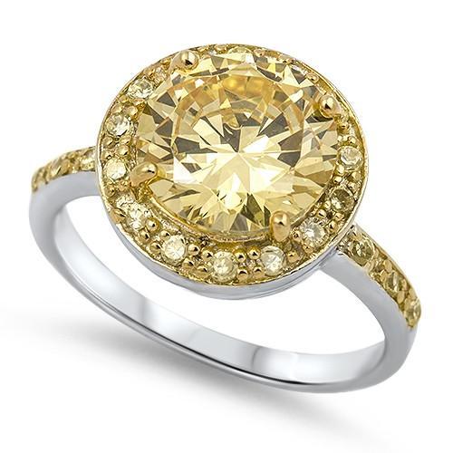 Sterling Silver Circled Yellow Cubic Zirconia Ring