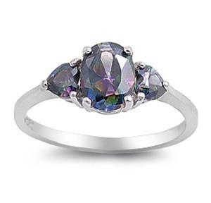.925 Rainbow Topaz CZ 3-stone Ring
