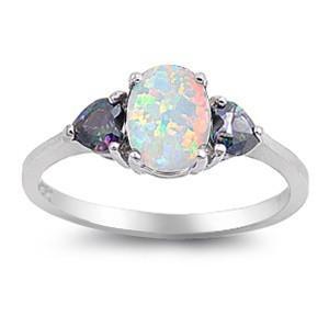 .925 Rainbow Topaz CZ Lab Opal Ring