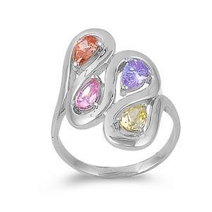 .925 Multicolored CZ Flower Bouquet Ring