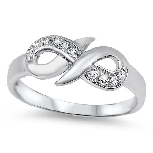 Sterling Silver Cubic Zirconia DouldeHearts Infinity Ring
