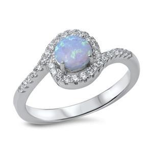 .925 Light Blue Lab Opal Clear CZ Ring