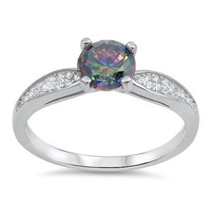 .925 Rainbow Topaz Clear CZ  Ring