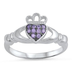 .925 Pink Amethyst Cubic Zirconia Claddagh Ring