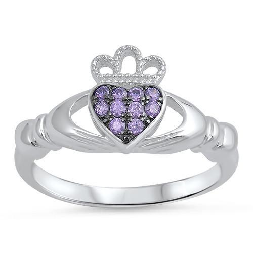 .925 Pink Amethyst Cubic Zirconia Claddagh Ring
