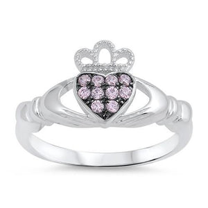 .925 Pink Cubic Zirconia Claddagh Ring