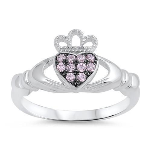 .925 Pink Cubic Zirconia Claddagh Ring