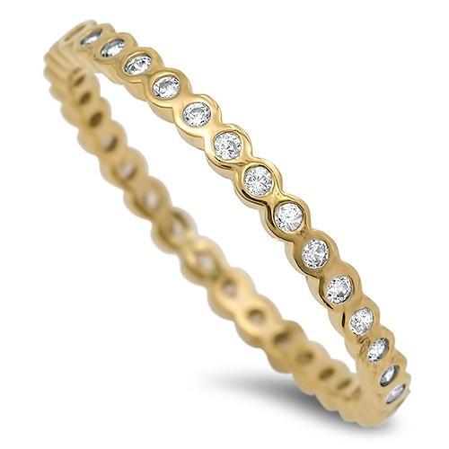 Yellow Gold Sterling Silver Clear CZ Eternity Band