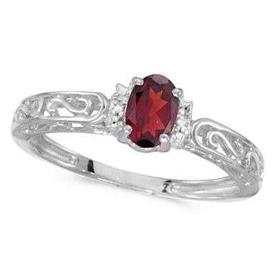 14k White Gold Oval Ruby & Diamond Filigree Antique Style Ring