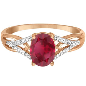 14K Rose Gold Oval Ruby and Diamond Cocktail Ring 1.52 ctw