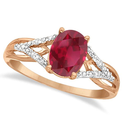 14K Rose Gold Oval Ruby and Diamond Cocktail Ring 1.52 ctw