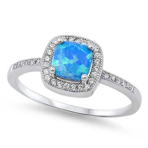 .925 Princss Cut Blue Lab Opal Clear CZ CZ Ring