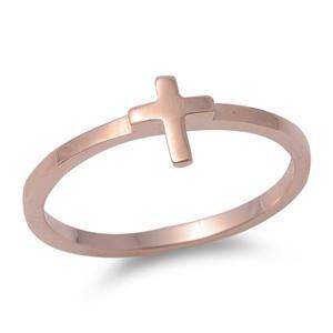 Rose Gold Sterling Silver Cubic Zirconia Sideways Cross Ring