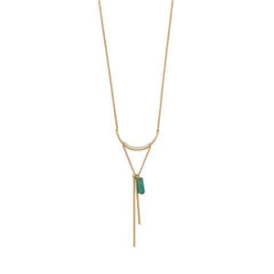 14 Karat Gold Plated "U" Design with Long Bar Drop Fashion Necklace