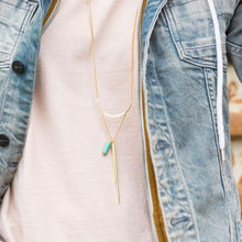 Load image into Gallery viewer, 14 Karat Gold Plated &quot;U&quot; Design with Long Bar Drop Fashion Necklace