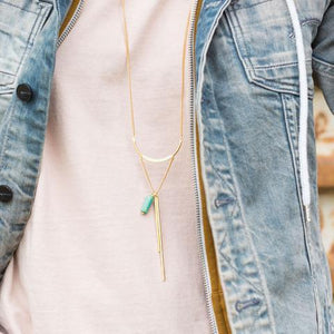 14 Karat Gold Plated "U" Design with Long Bar Drop Fashion Necklace